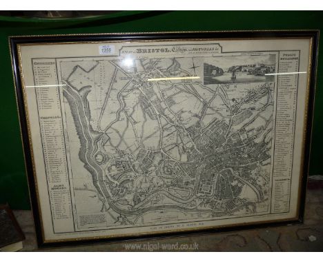 A framed Plan of Bristol, Clifton and Hotwells, taken from an Ordnance Survey map, 30 1/2'' x 22''.