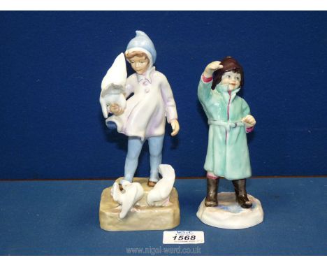Two Royal Worcester F.G. Doughty figures to include 'Fantails' 3760 and 'February' 3453 1956.