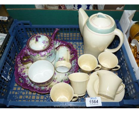 A 'Sage Band' coffee pot, and a 'Modoni 55' four cups and saucers, and jug, plus a J&amp;C Malmaison tea pot, milk jug (a/f),