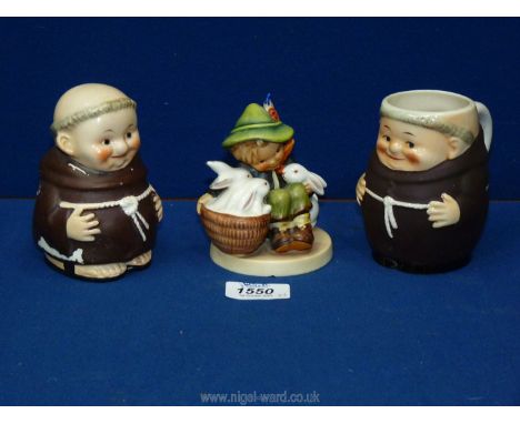 A West German Hummel figure of a boy with basket of rabbits (slight chip to base) together with a Goebel West German friar 'r