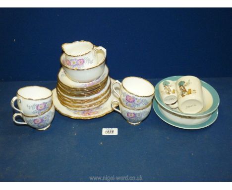 A part Roslyn china tea set in 'Bracken' pattern to include four cups, six saucers and plates, bread and butter plate, jug, a