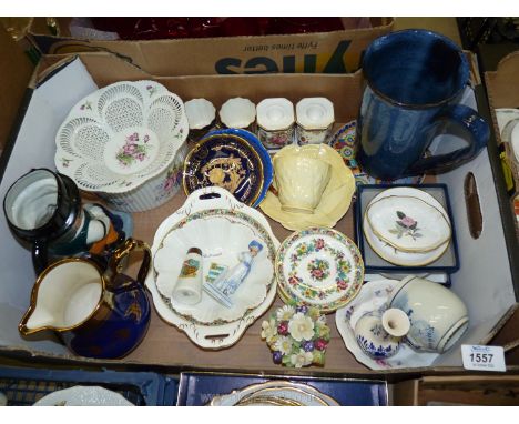 A quantity of miscellaneous china including Wade lustre jug, Limoges pin dishes, Sumi lattice bowl with painted flowers, Carl