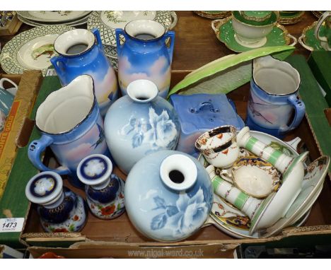 A quantity of china including Beswick lettuce leaf dish, Rosenhale 'Donatello' bowl, pair of candlesticks, a pair of bluer an