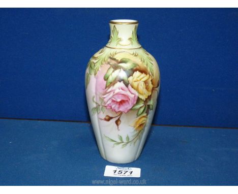 A Locke &amp; Co 'Shrub Hill' Royal Worcester vase hand painted with roses on an ivory coloured ground, 6¼" tall.