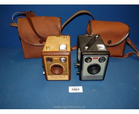 Two cased cameras including Brownie 'Flash B' by Kodak and a black Brownie Model I.