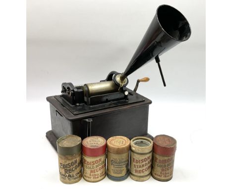 Edison Standard Phonograph with oak base (no cover), the reproducer marked 'Model C', serial no. 634857, last patent date Oct