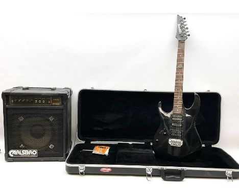 Ibanez left-handed cut-away electric guitar in black gloss with natural maple neck, model: GRX170LH, serial no.030114440, L98