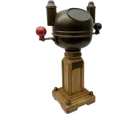 Ship's 'Sestrel C-Y' binnacle by Henry Browne &amp; Son, the wooden base surmounted by the brass compass top, with a glass vi