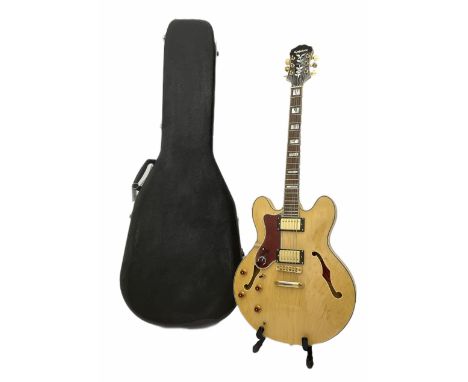 Late 1990s Epiphone Sheraton left handed hollow body electric guitar by Gibson, serial no.99090334, bears label 'Made in Kore