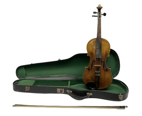 German violin c1900, copy of a John Betts, with 36cm one-piece maple back and ribs and spruce top, bears manuscript label 'Jo