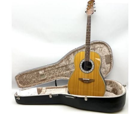 Ovation Ultra Series Model No.1512 electro acoustic guitar, 1980s/90s with textured black bowl back, natural spruce top and m