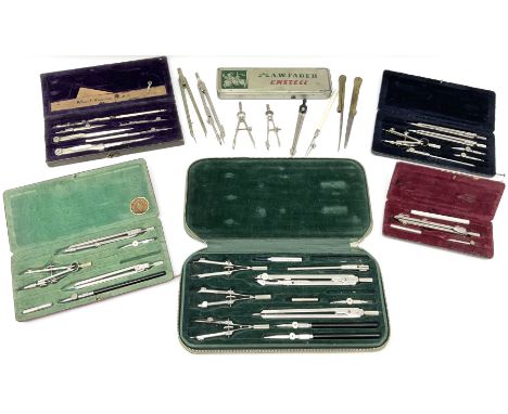 Negretti &amp; Zambra drawing instrument set, the ruler with manuscript name 'F/Sgt. F. Hamilton R.A.F. 194(?)', cased; four 