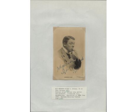 Vintage signed Seymour Hicks black and white photo 6.5x4.5 Inch corner stickers onto an A4 white sheet plus small cut out of 
