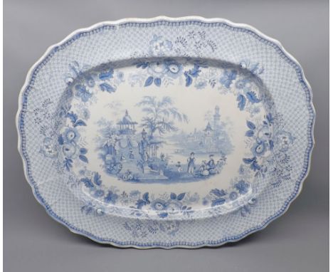 Blue and white platter "Mecca" pattern, maker C R & S, 21 1/2" long  