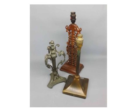 Oriental hardwood table lamp and two others (3) 