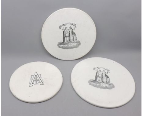 Collection of three vintage circular ceramic trays for scales, various sizes 