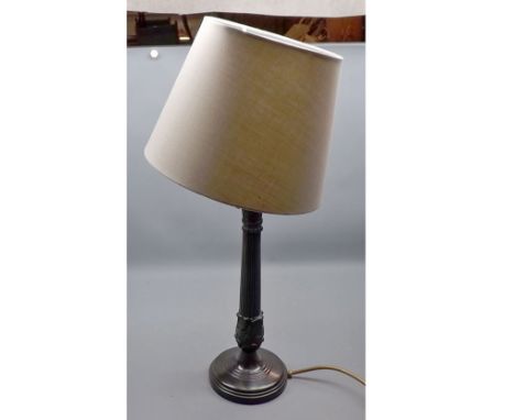 Modern electric table lamp, with cast metal Corinthian column type base and fabric shade 