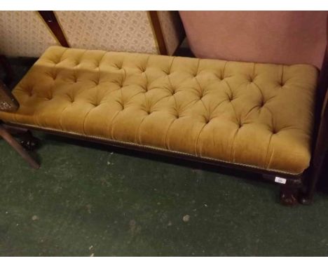 Victorian mahogany stained long stool, with button back seat and claw and ball feet, 55" long  