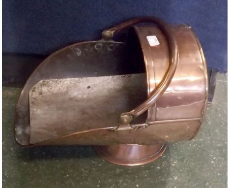 19th century copper coal helmet, 17" long 