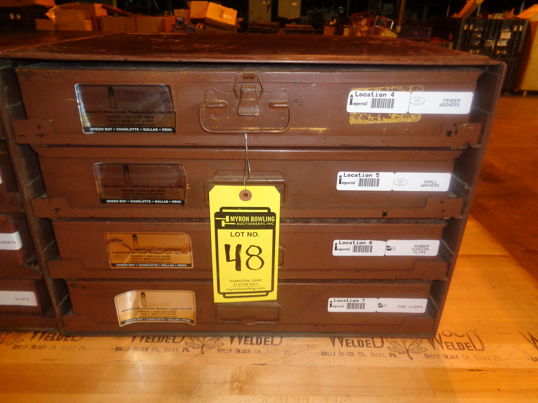 { Group of lots 48, 49, 50, 51 } LAWSON 4DRAWER BOLT BIN W/ CONTENTS