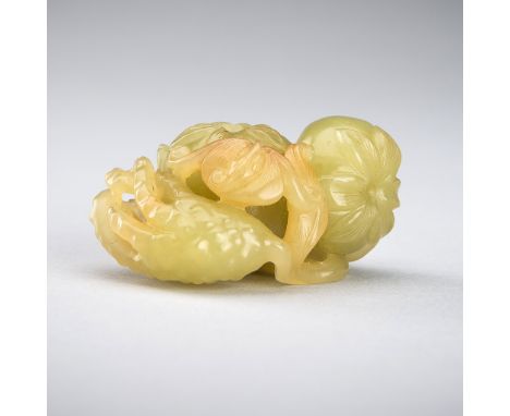 A YELLOW JADE 'AUSPICIOUS FRUIT' PENDANT, QING DYNASTYChina, Qing dynasty (1644-1912). Carved in openwork as a finger citrus 