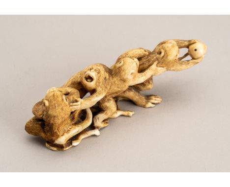 MASATAMI: AN IVORY OKIMONO OF A MONKEY GROUPBy Masatami (Shomin), signed Masatami 正民Japan, Tokyo, mid to late 19th centuryFin