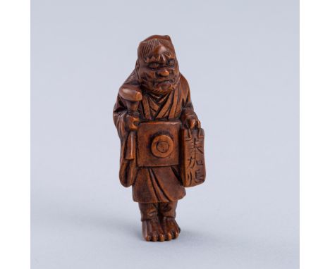 A BOXWOOD NETSUKE OF AN ONI NEMBUTSU, MEIJIJapan, 19th century, Meiji period (1868-1912)The repentant demon depicted standing