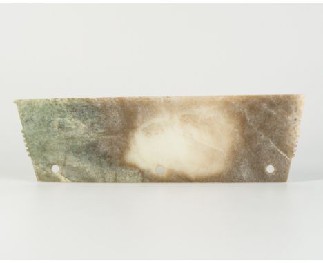 A JADE NOTCHED AXE, QIJIA CULTUREChina, Qijia culture, c. 2200-1600 BC. Of tapering form with a long, straight cutting edge, 