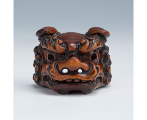 KOYOSAI TADATOMO: A WOOD NETSUKE OF A SHISHI HEADBy Koyosai Tadatomo, signed Koyosai TadatomoJapan, 19th century, Edo period 
