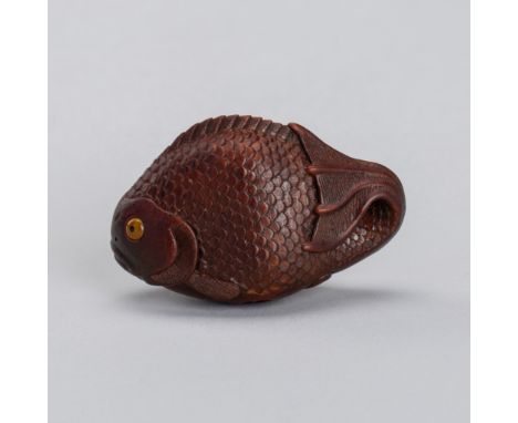 VADYM PYVOVAR: A BOXWOOD NETSUKE OF A CARPBy Vadym Pyvovar, signed with the artist's initialsUkraine, 2023The plump carp of c