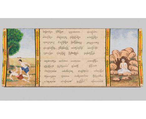 AN ILLUSTRATED 'PHRA MALAI' FOLDING MANUSCRIPT, 19TH CENTURYThailand. Ink, watercolors, and gouche on paper. The accordion-st