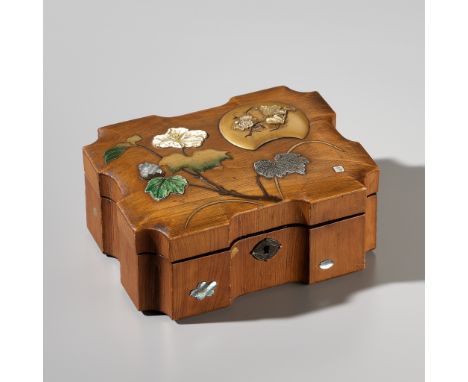 KOJI: A SHIBAYAMA-INLAID AND LACQUERED WOOD CHESTBy Koji, signed KojiJapan, Meiji period (1868-1912)The hinged cover finely d