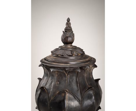 A LARGE BRONZE LOTUS-FORM VESSEL DEPICTING BUDDHA, RATTANAKOSIN KINGDOMThailand, Rattanakosin Kingdom (1782-1932). Heavily ca