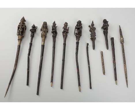 A GROUP OF BRONZE BURMESE TATTOO PENS, 19TH CENTURYBurma, 19th century. Comprised of nine tattoo pens and three inserts. Each