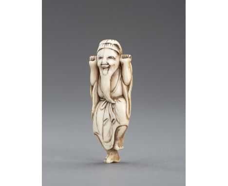 AN IVORY NETSUKE OF A JOYFUL SENNIN, EDO PERIODJapan, 19th century, Edo period (1615-1868)Finely carved, depicting a bearded 