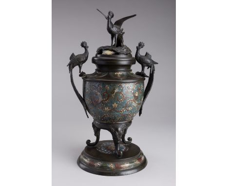 A CLOISONNÂ´E ENAMEL KORO (INCENSE BURNER) AND COVER, 19TH CENTURYJapan, 19th century The globular body with an angular shoul