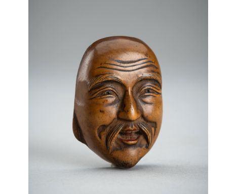 YOSHIHIDE: A WOOD MASK NETSUKE OF AN OLD MAN (JO), 19th CENTURYBy Yoshihide, signed YoshihideJapan, late 19th century Well ca