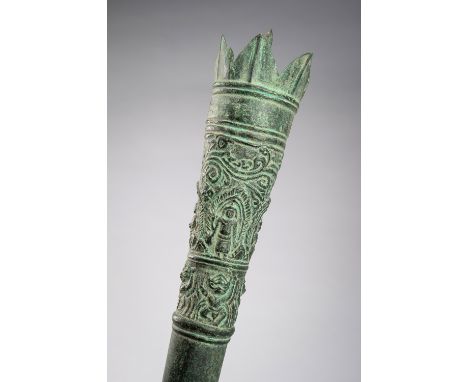 A BRONZE TORCH, KHMER STYLECambodia or Thailand, 17th century or earlier. Heavily cast, topped by a central pricket surrounde