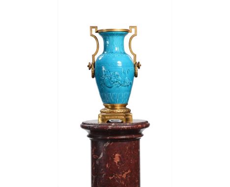 A FRENCH ORMOLU MOUNTED CHINOISERIE VASE ATTRIBUTED TO THEODORE DECK  LATE 19TH CENTURY  The body with Kylin relief decoratio