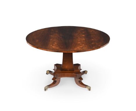 Y&nbspA REGENCY ROSEWOOD AND BRASS INLAID CENTRE TABLE CIRCA 1820 71cm high, the top 121cm diameter  Condition Report:  Overa