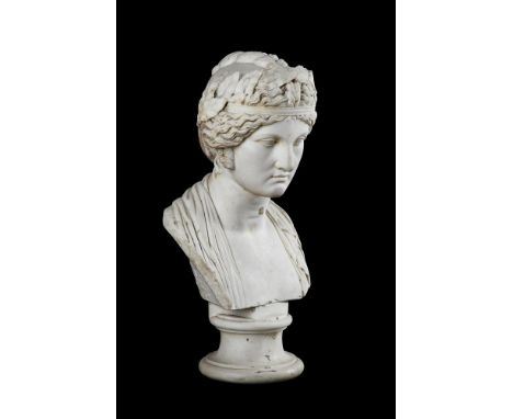 ATTRIBUTED TO GEORGE M. MILLER (SCOTTISH/AMERICAN, 1819) A CARVED WHITE MARBLE BUST OF AN EMPRESS OR GODDESS  LATE 18TH OR EA