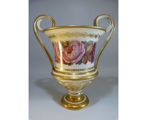 Late 19th Century Campana - shaped vase in the Royal Worcester style. Gilded marks to base JC 1807. Decorated with a central 