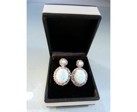 Pair of silver CZ and opal-set earrings