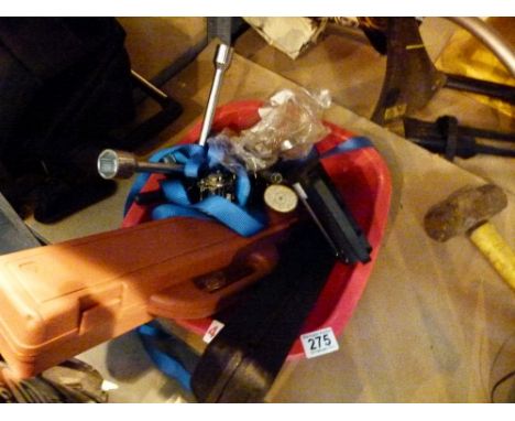 Box of mixed tools including two torque wrenches