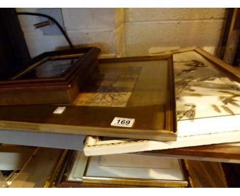 Shelf of mixed pictures and a clock