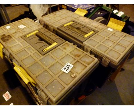 Three tool boxes with contents including assorted screws, tools and fixings