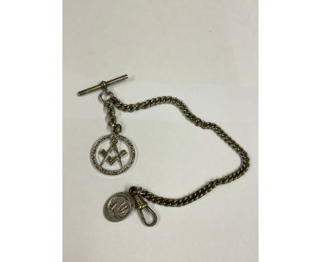 Vintage Albert pocket watch chain &amp; Masonic fob 
