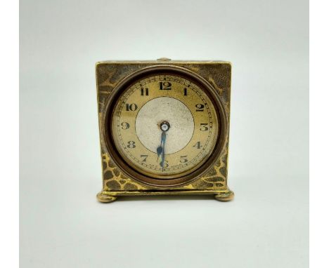 An Early French Travel Alarm Clock - Patented. In a rockery pattern. 5 x 5cm. In working order. 