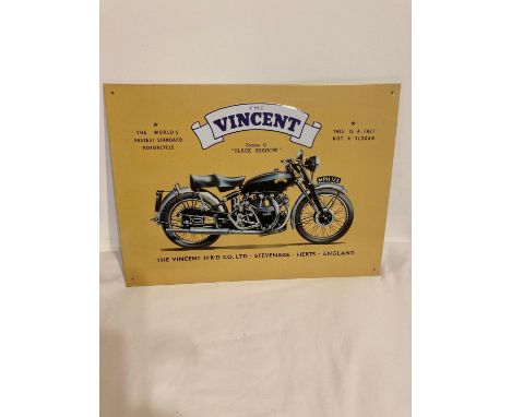 Vintage metal advertising Motorcycle sign for the VINCENT BLACK SHADOW.16? x 12?. (40 x 30 cm). 