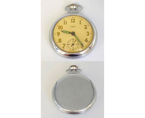 A Vintage Smiths Empire Chronograph Pocket Watch.Top Winder. Chrome Finish. Yellow dial. In full working order. 